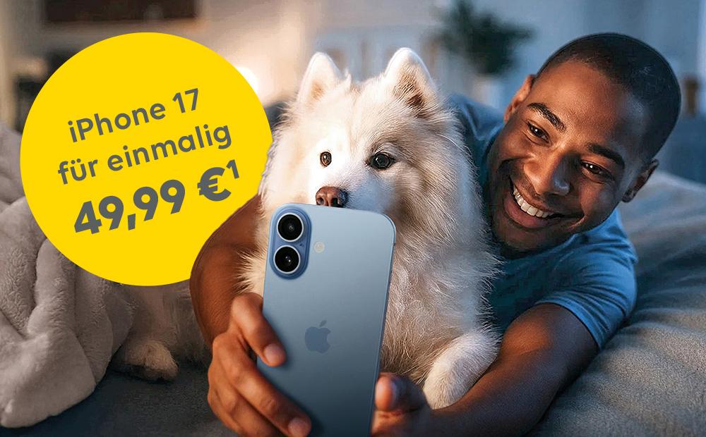 Mann macht Selfie mit seinem Hund