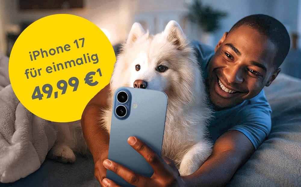 Mann macht Selfie mit seinem Hund